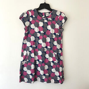 Mini Boden Cotton Dress Polka Dot Mod Print Pink Gray Blue Retro 60s Style 13-14